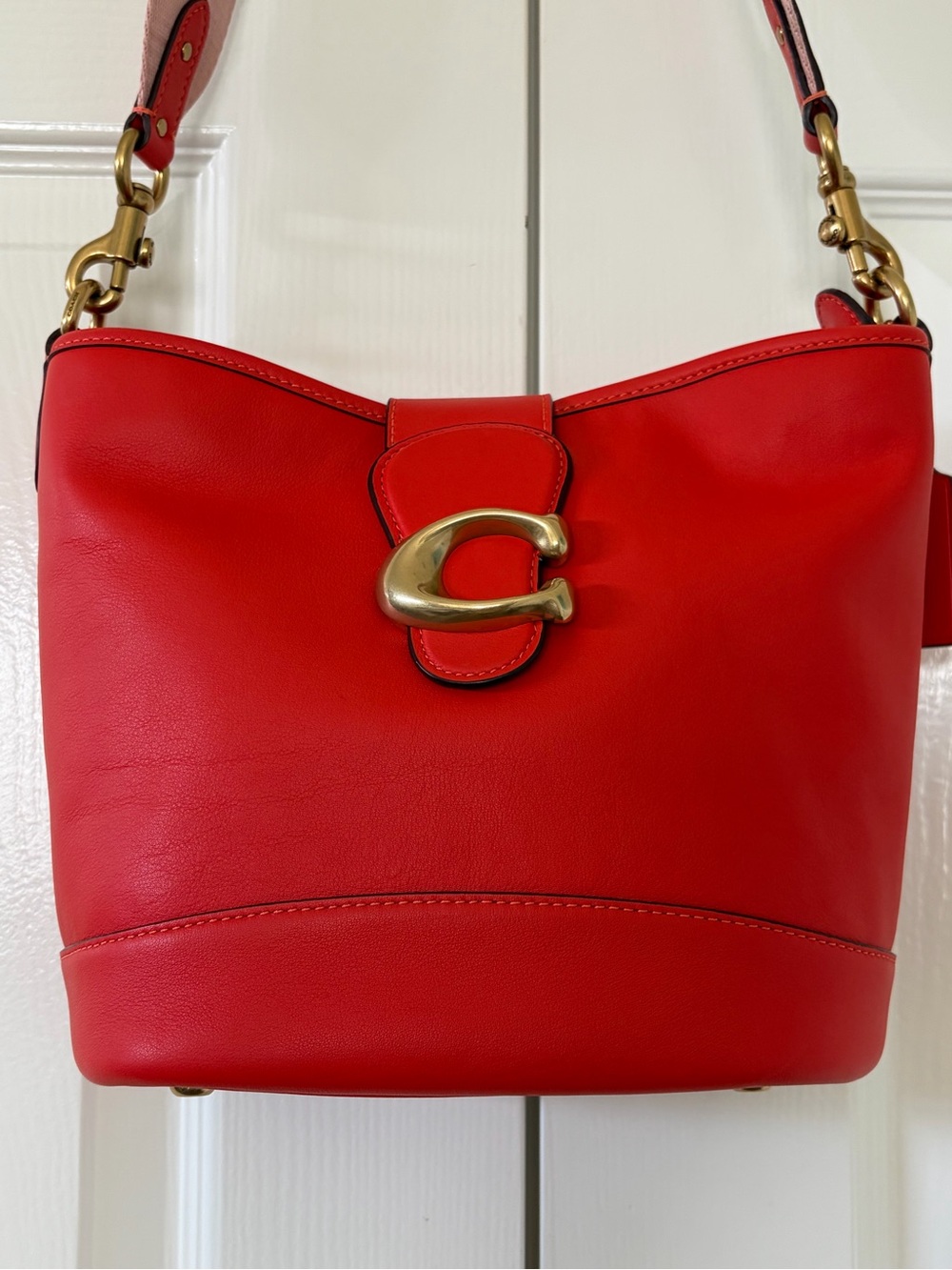 Coach Orange Leather Crossbody Bucket Bag with Tan Interior, Just like New